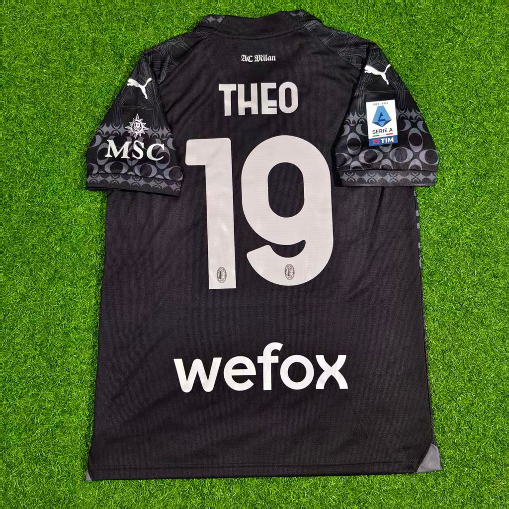 2024 Theo Hernandez AC Milan Black Football Jersey – Back View