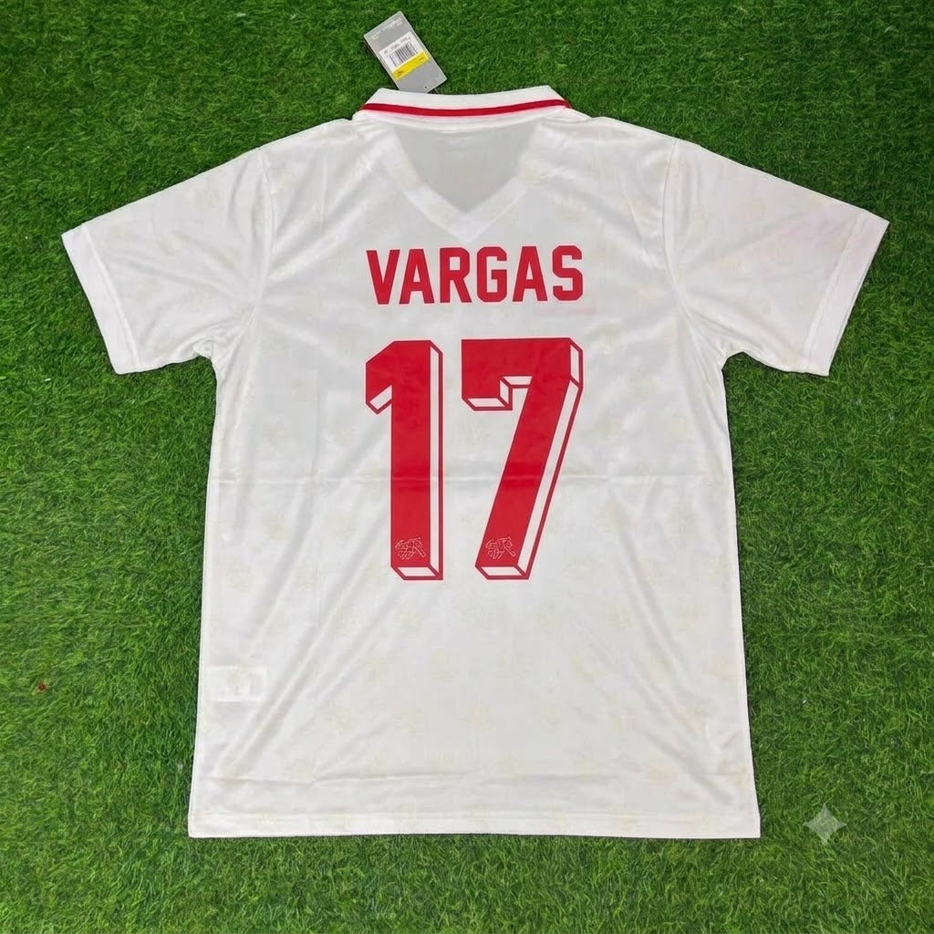 Ruben Vargas Switzerland White Retro Football Jersey – Back View