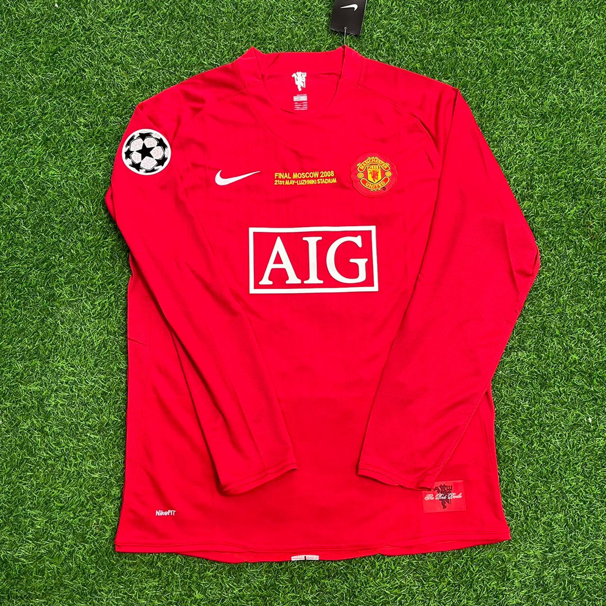 Wayne Rooney 10 Manchester United 2008 Champions Leage Final Moscow Retro Long Sleeve Jersey – Front View