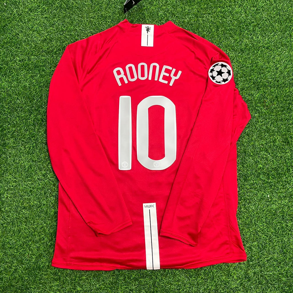 Wayne Rooney 10 Manchester United 2008 Champions Leage Final Moscow Retro Long Sleeve Jersey – Back View
