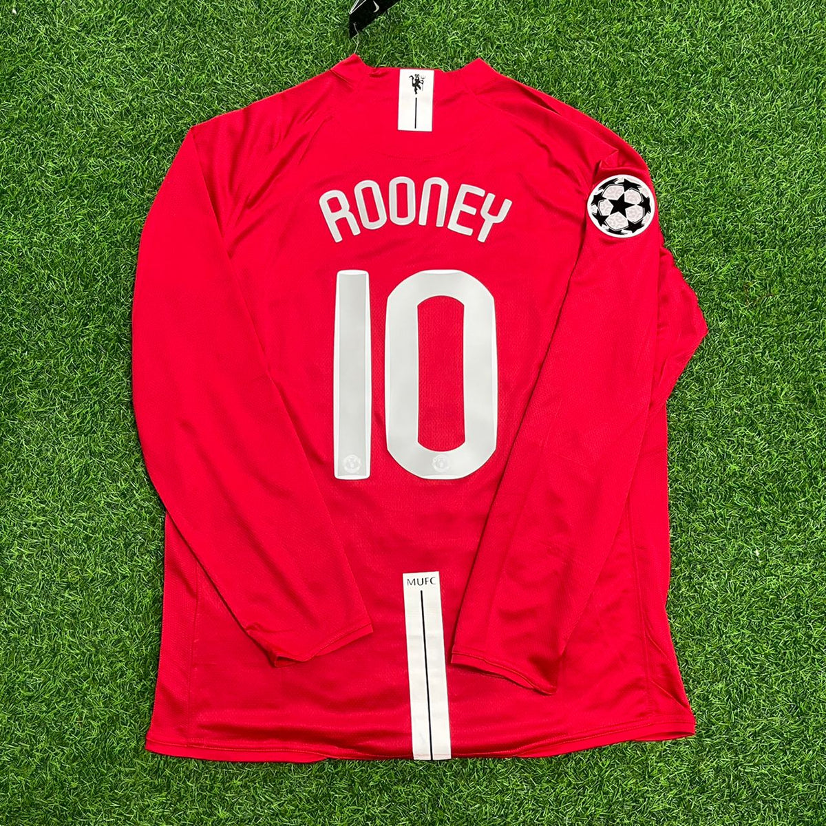 Wayne Rooney 10 Manchester United 2008 Champions Leage Final Moscow Retro Long Sleeve Jersey – Back View