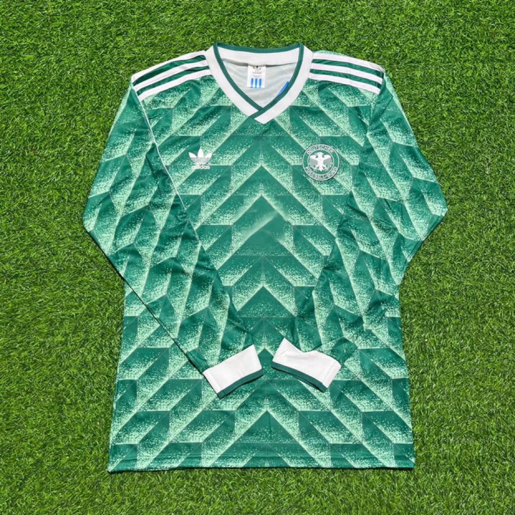 1990 Germany World Cup Uwe Seeler Green Long Sleeve Football Jersey – Front View