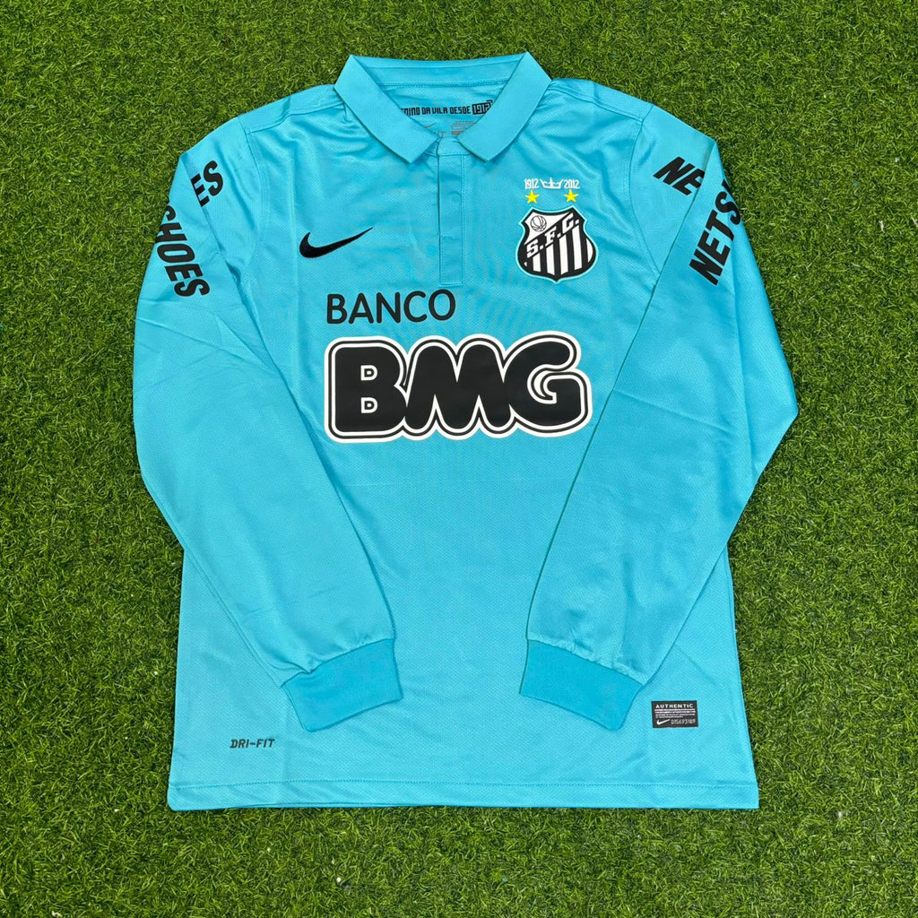 Neymar JR Santos FC 2011 2012 Retro Blue Green Long Sleeve Turquoise Jersey – Front View