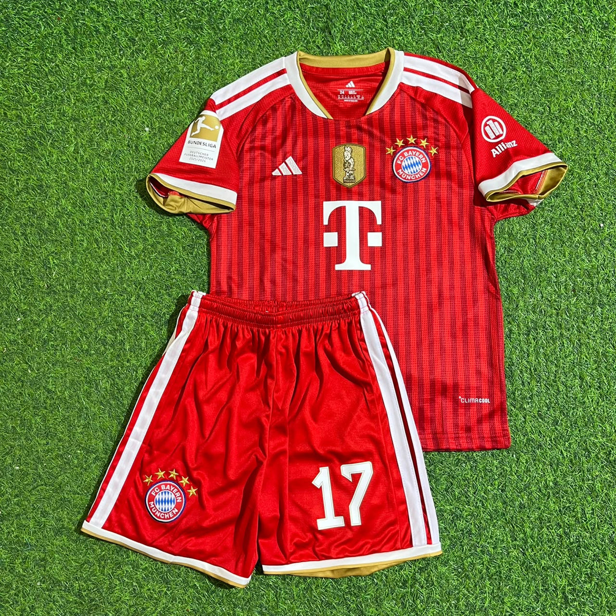 Michael Olise #17 Bayern Munich 2027 Bundesliga Championship Patch Kids Football Jersey – Detailed View