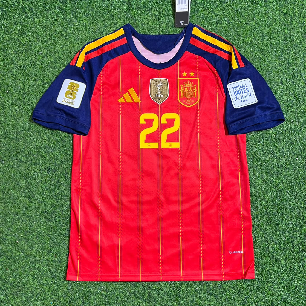 Pau Cubarsi #22 Spain Two Star 2026 World Cup Champions Home Jersey – Front View