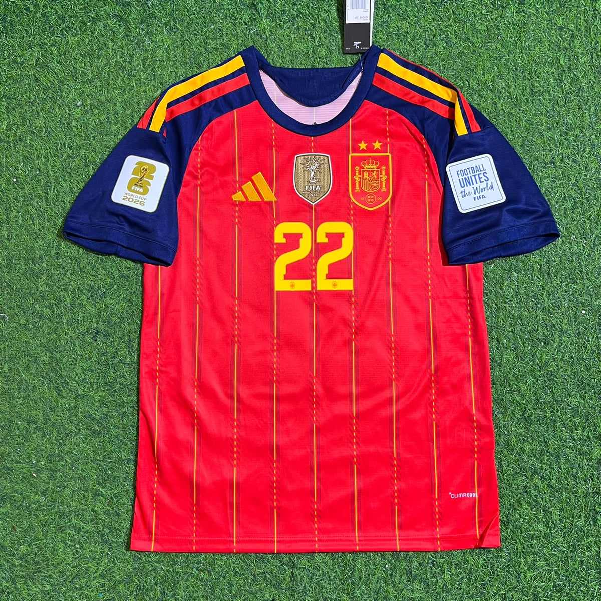 Pau Cubarsi #22 Spain Two Star 2026 World Cup Champions Home Jersey – Front View