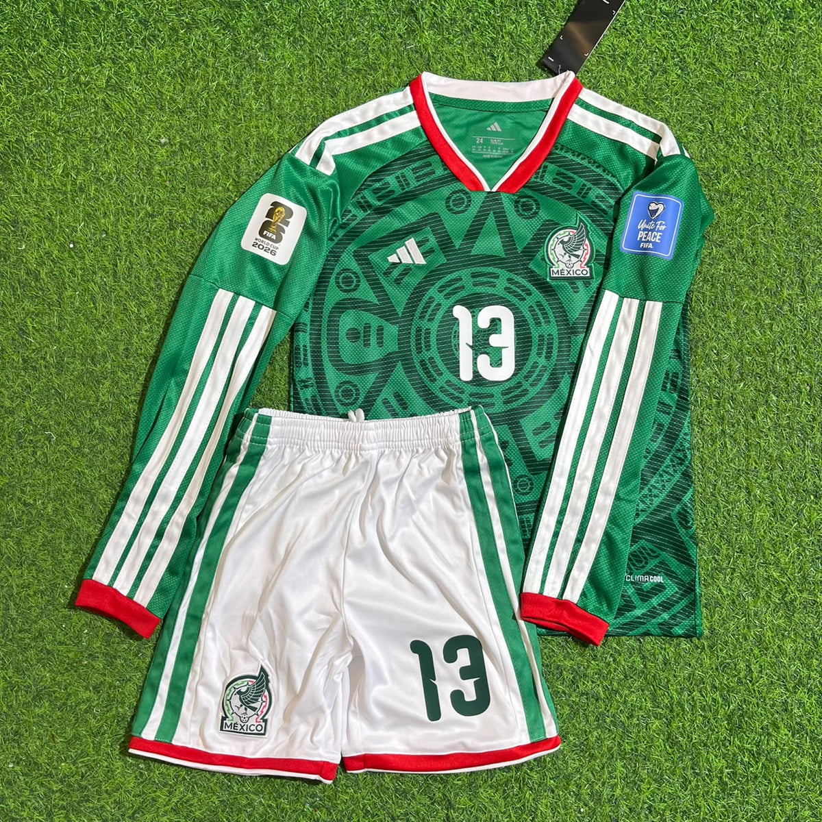 Guillermo Ochoa Mexico 2026 World Cup Home Green Long Sleeve Kids Football Jersey – Front View