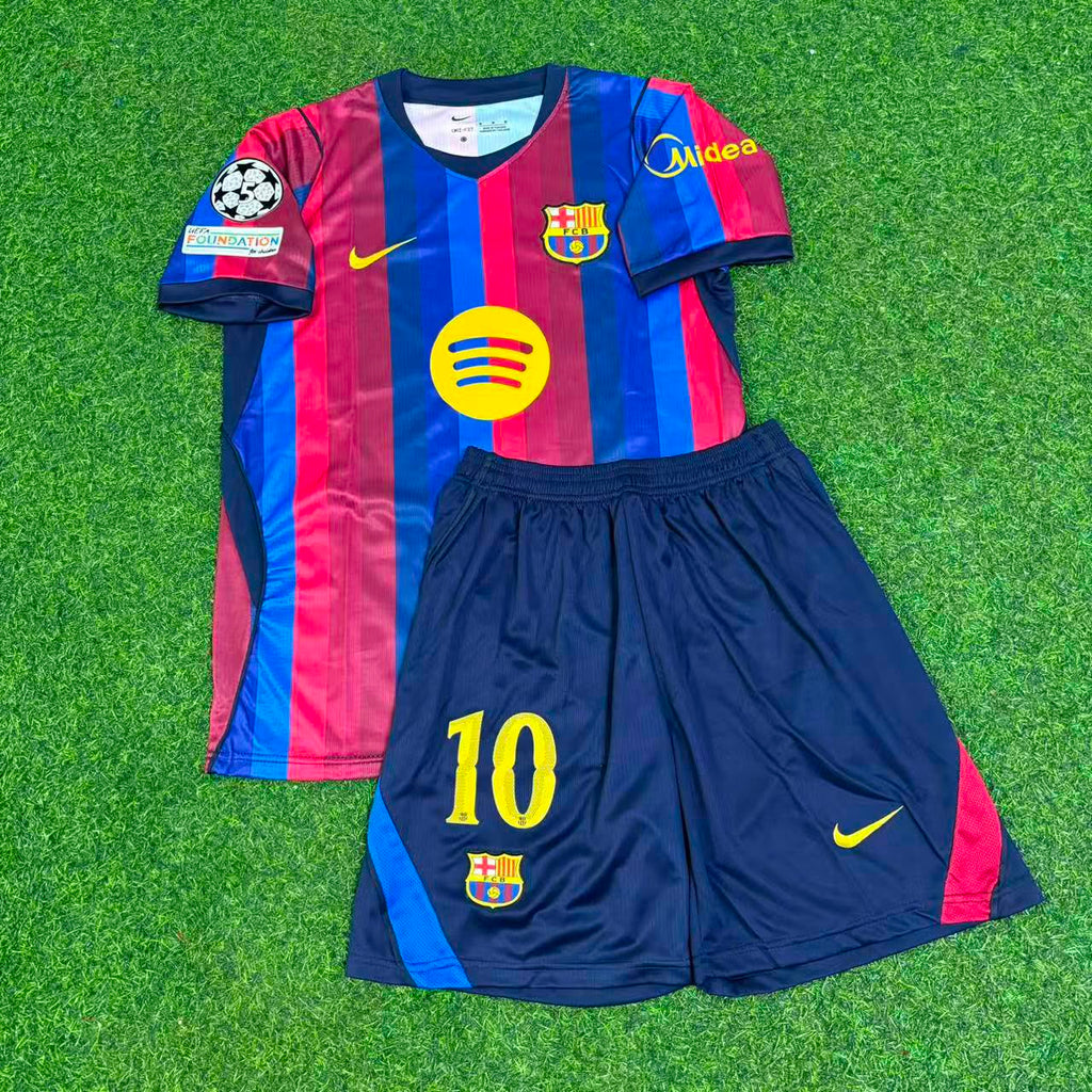 Lamine Yamal #10 Barcelona 2027 New Season Champions League Patch Home Kids Jersey – Front View