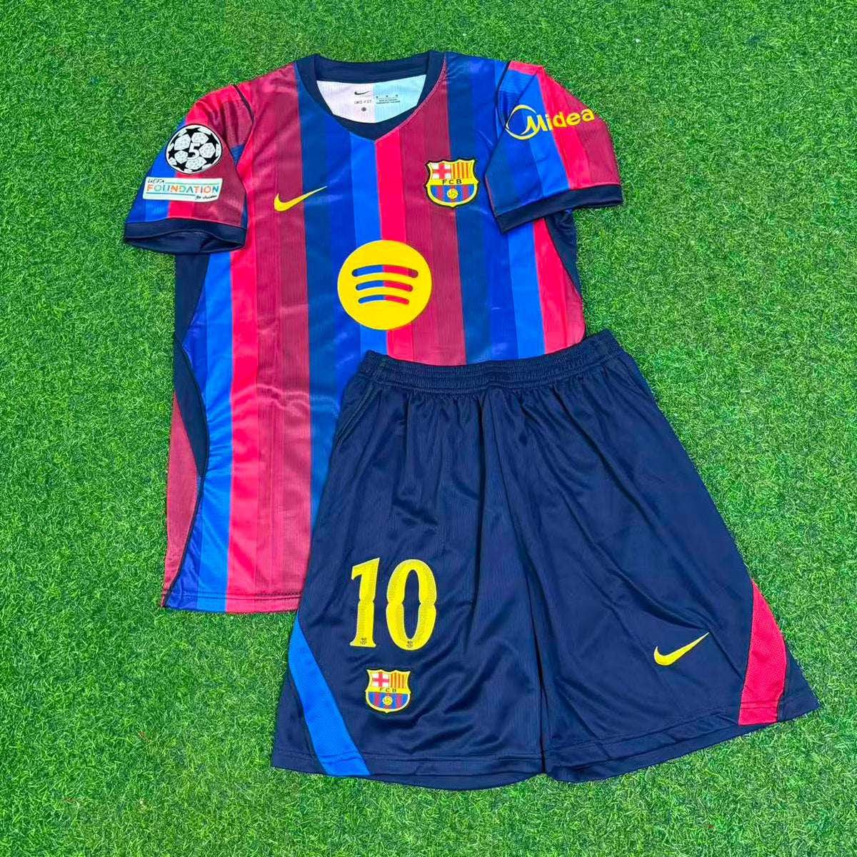 Lamine Yamal #10 Barcelona 2027 New Season Champions League Patch Home Kids Jersey – Front View