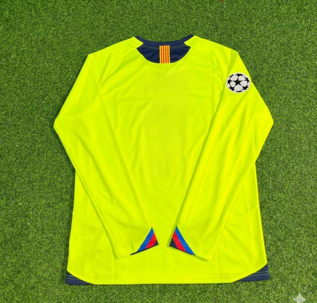 2005/06 Barcelona Yellow Green Retro Long Sleeve Football Jersey – Front View