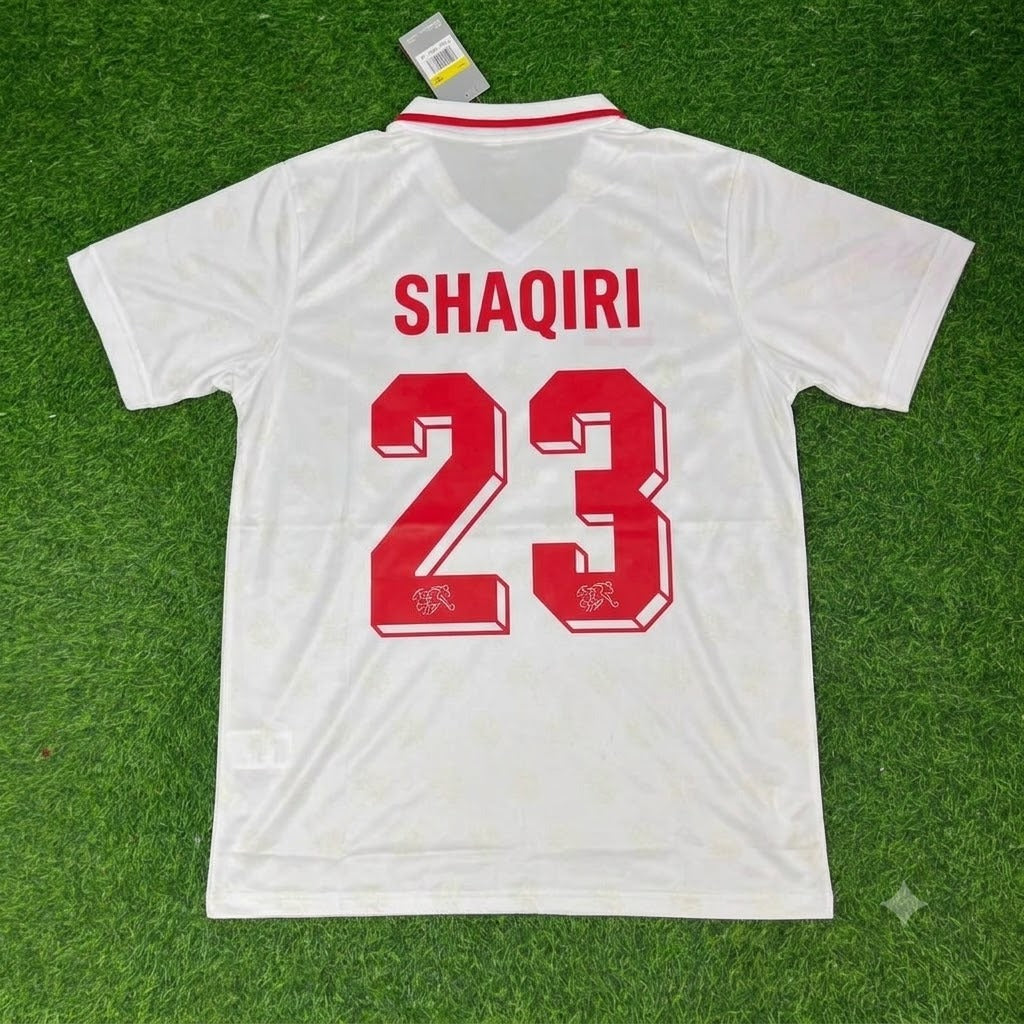 Xherdan Shaqiri Switzerland White Retro Football Jersey – Back View