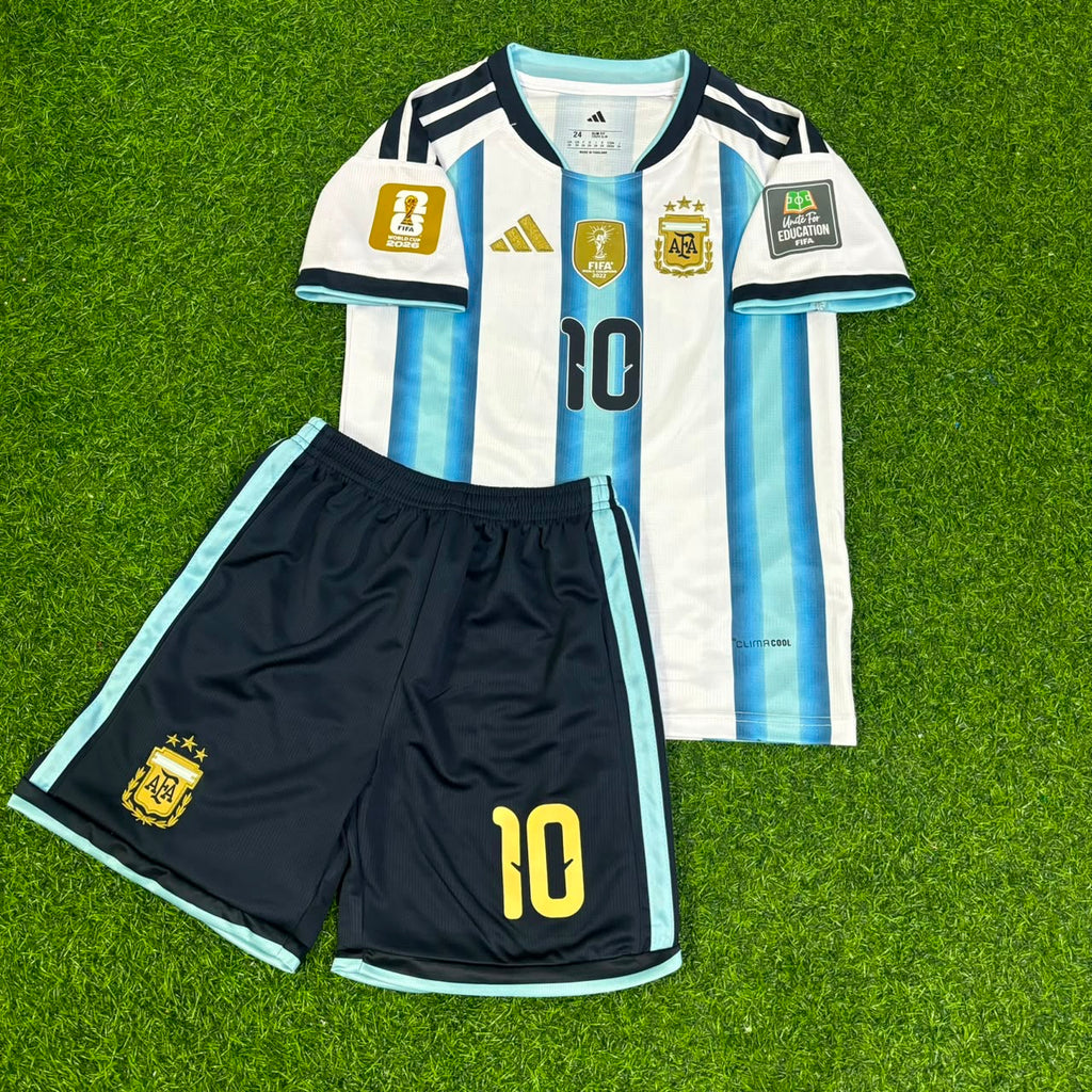 Lionel Messi #10 Argentina 2026 World Cup Home Kids Patch Football Jersey – Front View