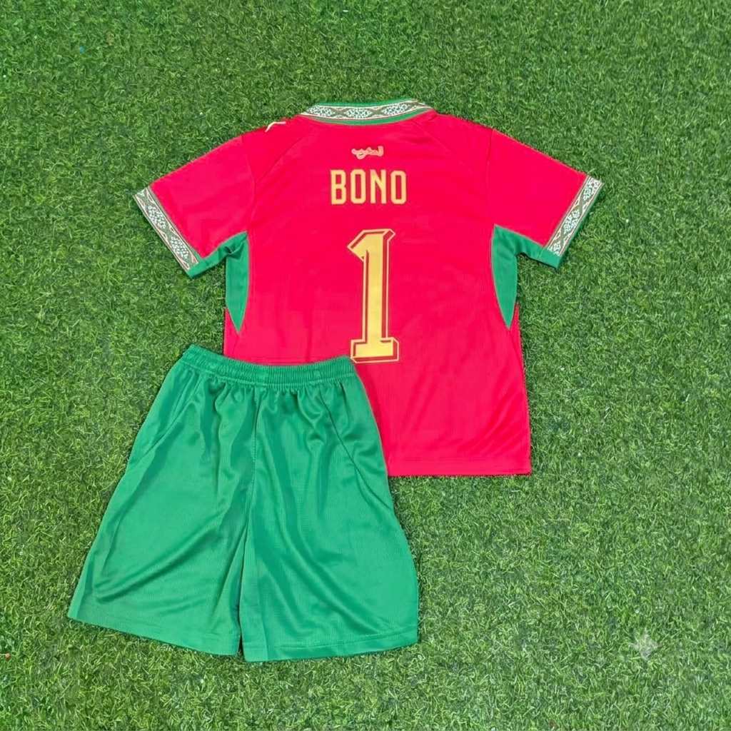 2026 Morocco World Cup Yassine Bounou Goalkeeper Kids Football Jersey – Back View