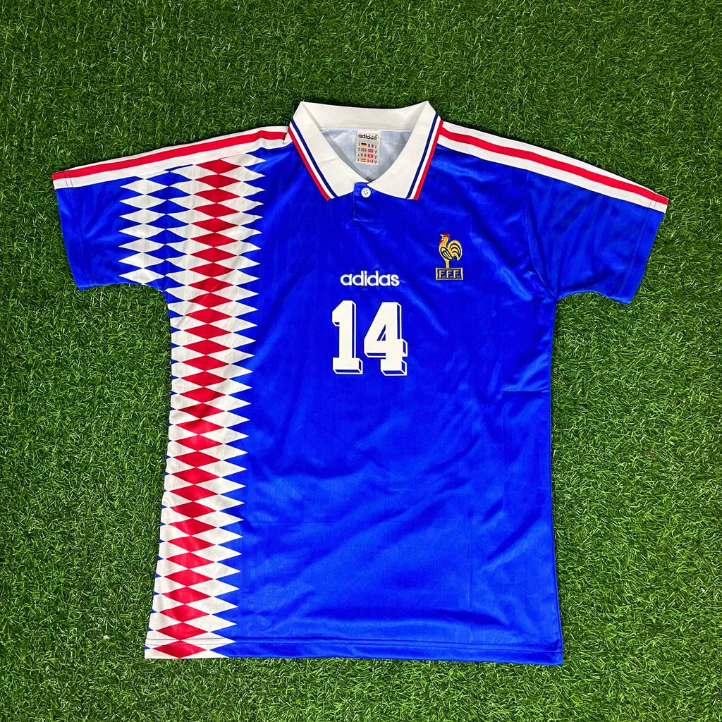 Zinédine Zidane France 1994 World Cup Blue Retro Jersey – Front View