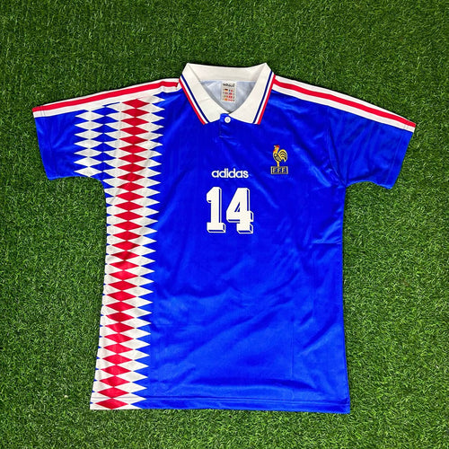 1994 France World Cup Blue Retro Jersey – Zinédine Zidane – Front View