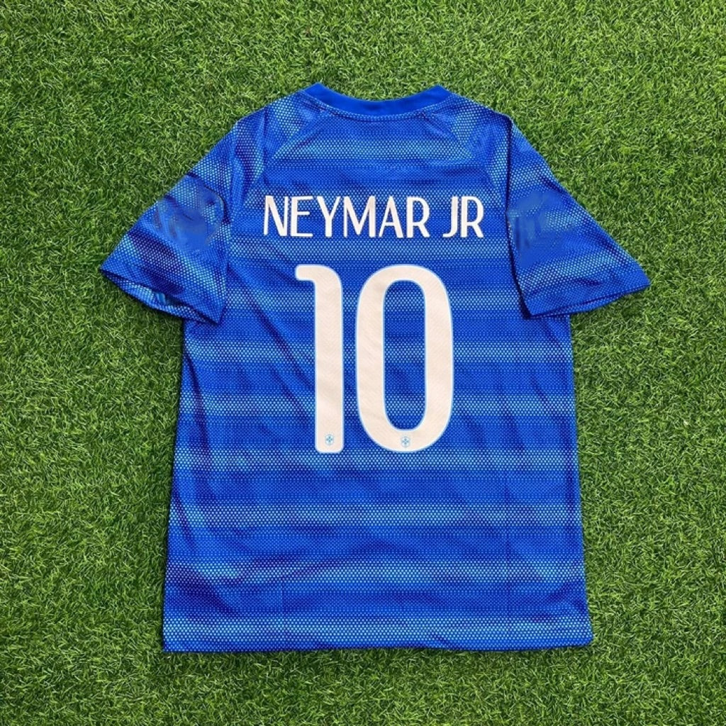 Neymar JR Brazil 10- Retro Blue Jersey – Back View