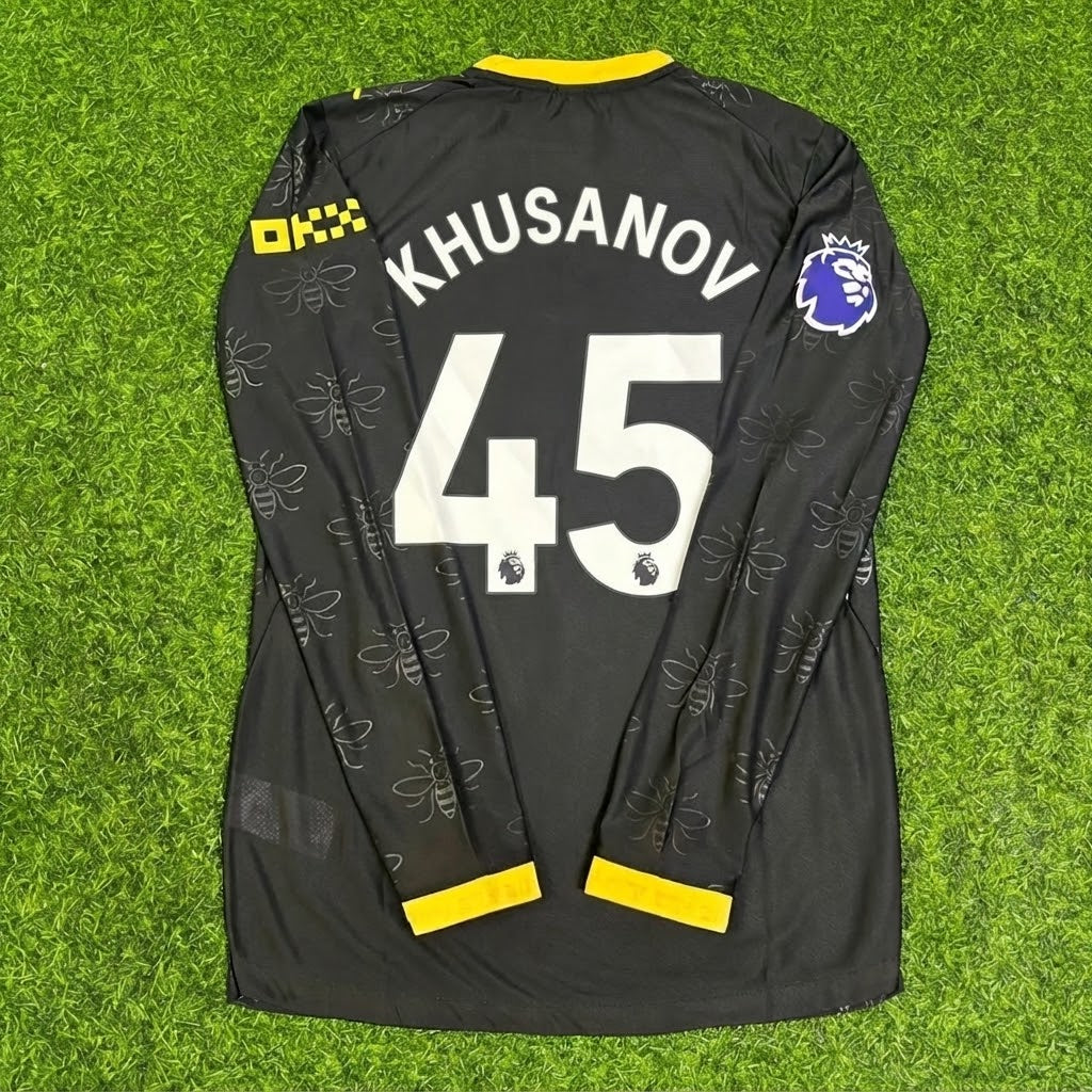 Abdukodir Khusanov #42 Manchester City 2026/2027 New Season Away Black Long Sleeve Jersey – Back View