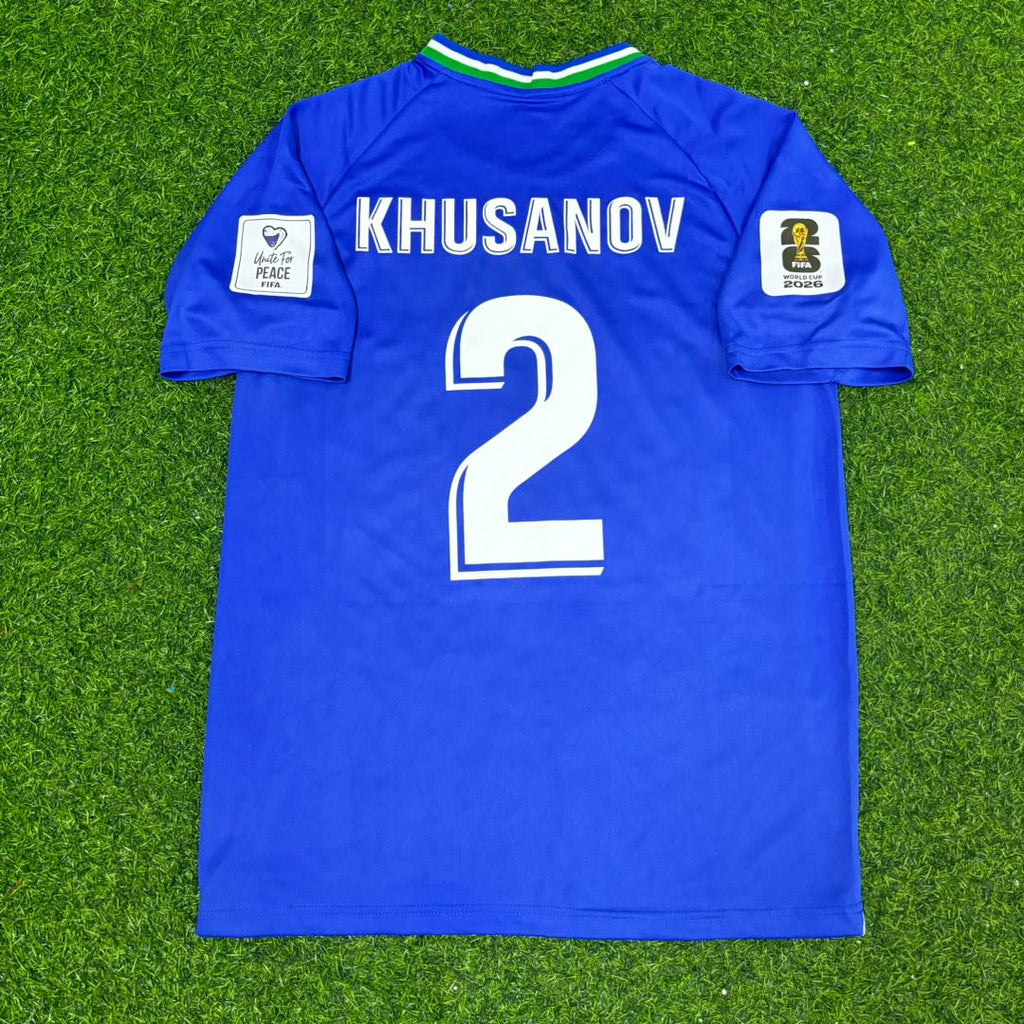 Abdukodir Khusanov Uzbekistan 2026 World Cup Home Blue Football Jersey – Back View