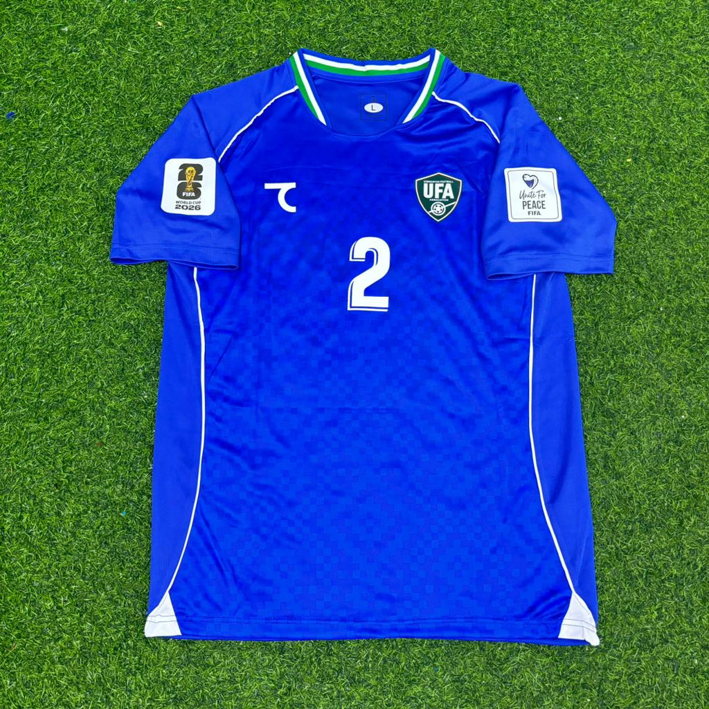 Abdukodir Khusanov Uzbekistan 2026 World Cup Home Blue Football Jersey – Front View