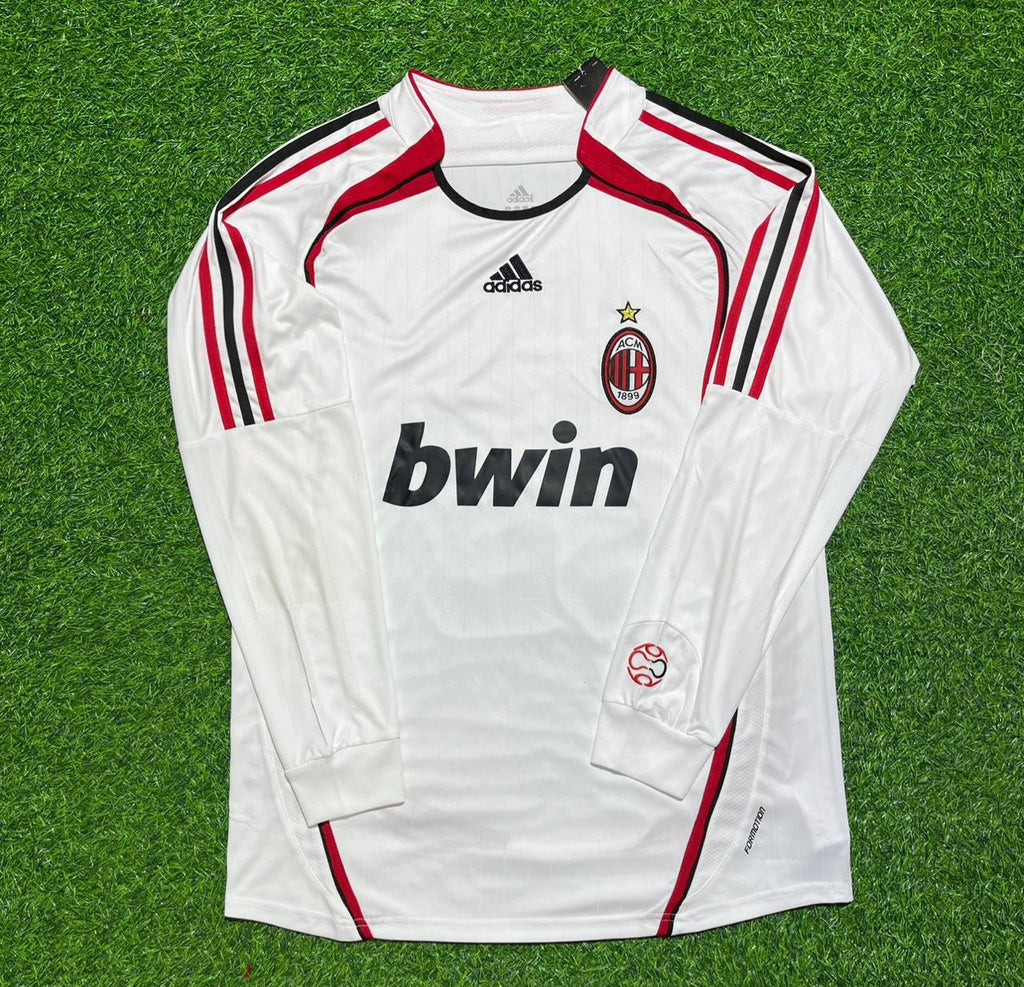 David Beckham #32 AC Milan Away White Long Sleeve Retro Football Jersey – Front View