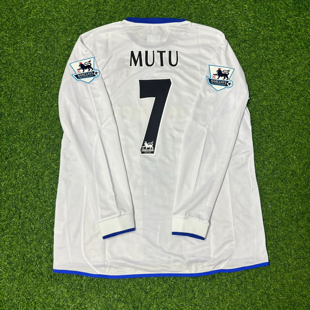 Adrian Mutu #7 Chelsea Away 2004 Retro White Long Sleeve Jersey – Back View