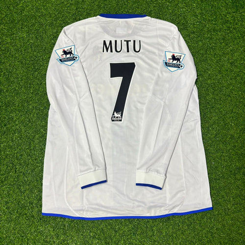 Adrian Mutu #7 Chelsea Away 2004 Retro White Long Sleeve Jersey – Back View
