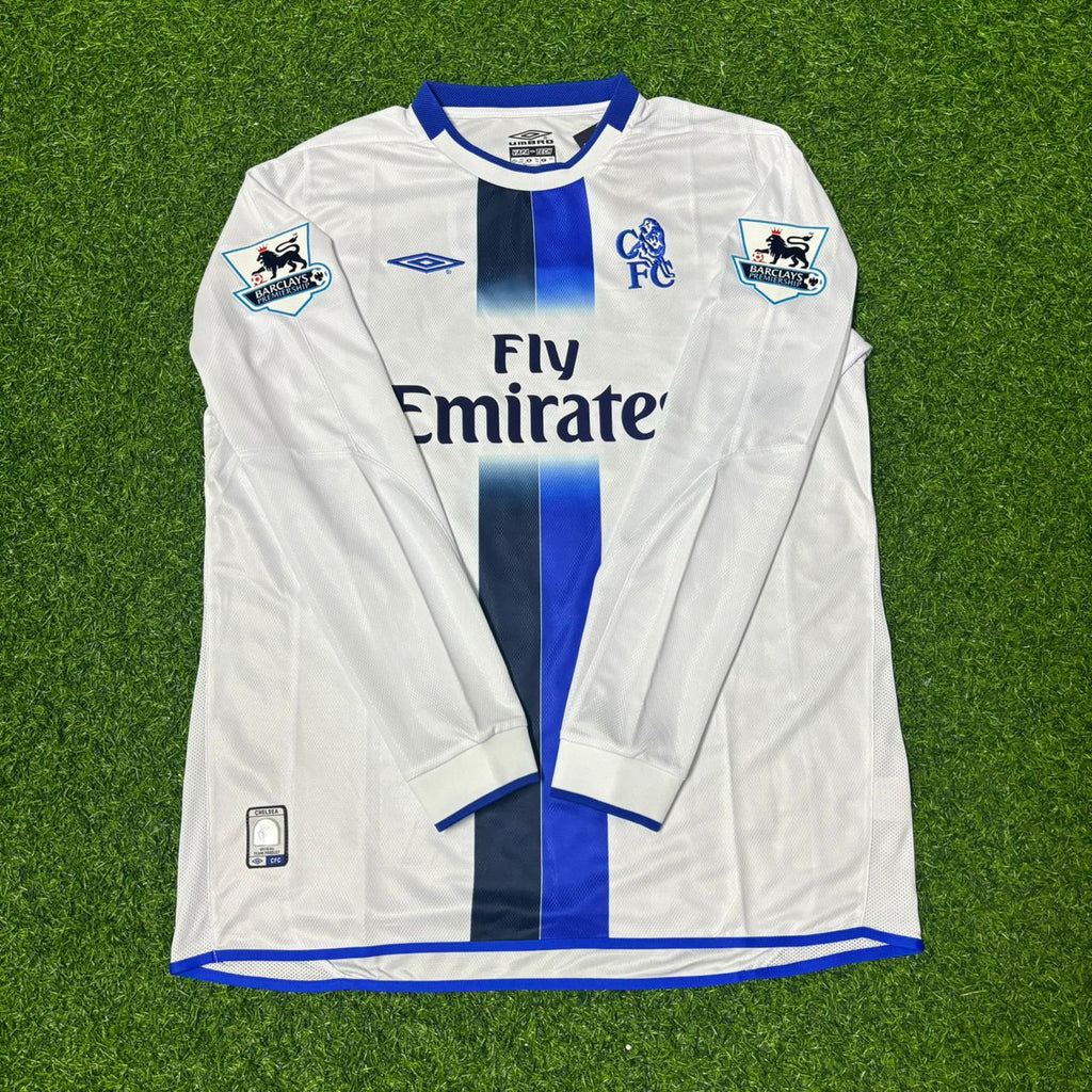 Adrian Mutu #7 Chelsea Away 2004 Retro White Long Sleeve Jersey – Front View