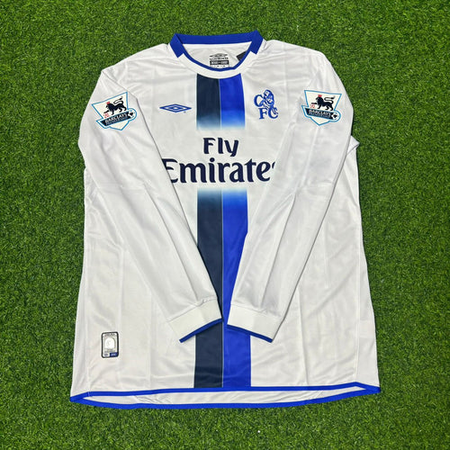 Adrian Mutu #7 Chelsea Away 2004 Retro White Long Sleeve Jersey – Front View
