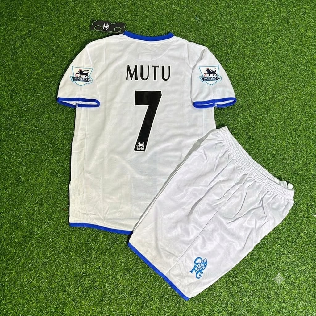 2004/05 Adrian Mutu Chelsea Away Retro Kids White Football Jersey – Back View