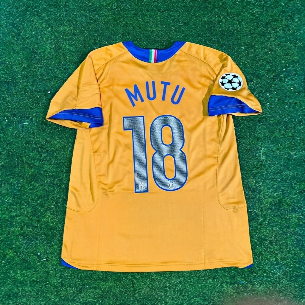 Adrian Mutu #18 Juventus 2005-2006 Yellow Third Retro Football Jersey – Back View