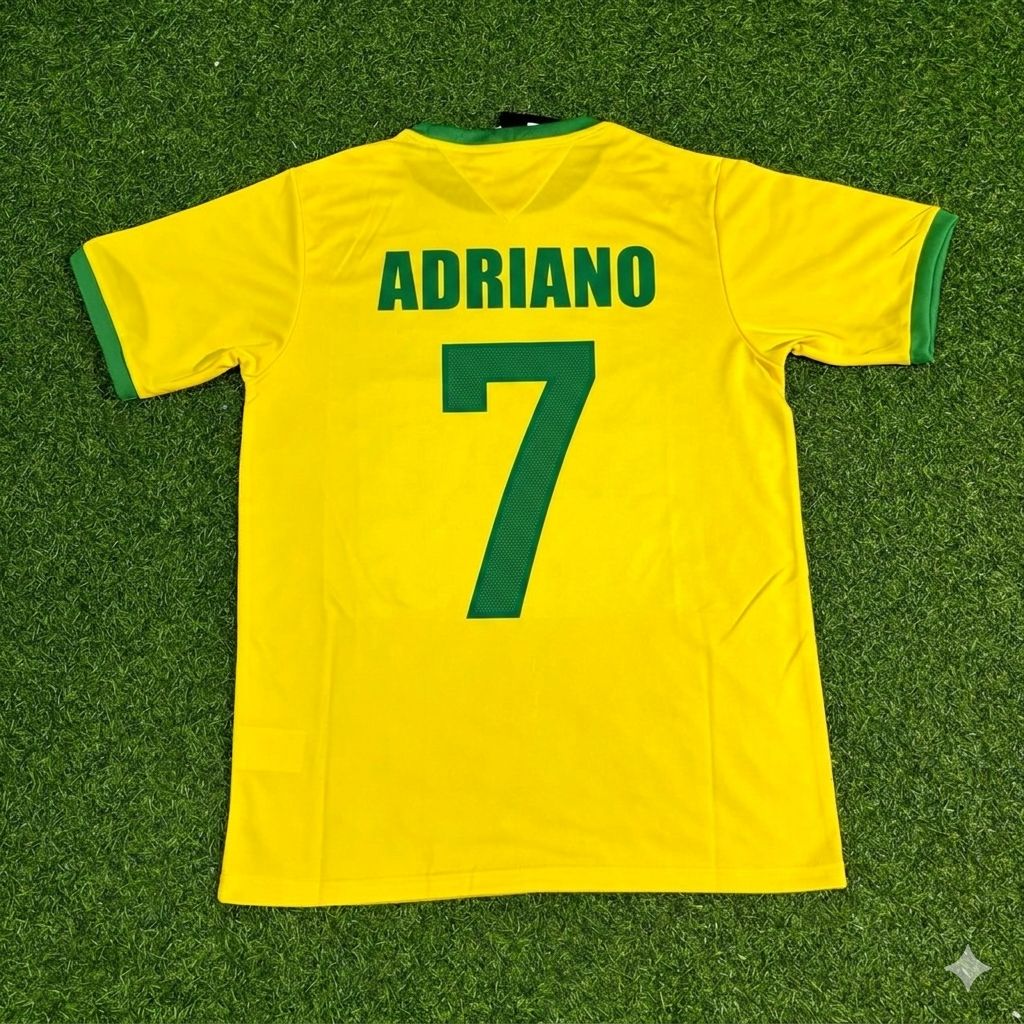 Adriano Brazil Retro Home Football Jersey – Back View