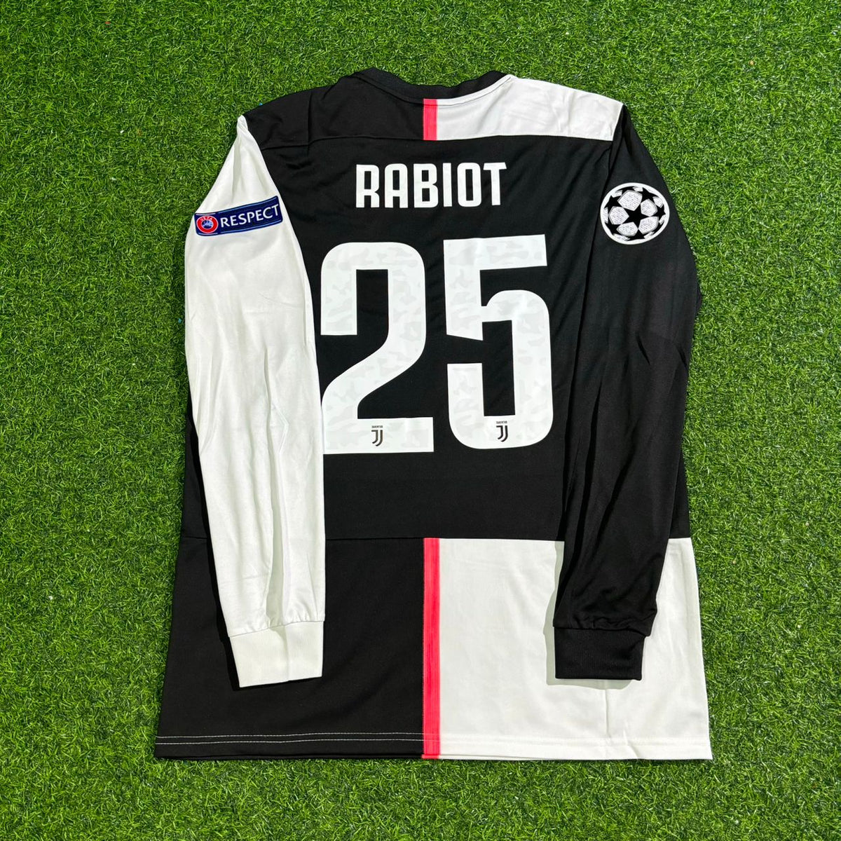 Juventus Long Sleeve 2019-2020 Retro White Black Football Jersey – Adrien Rabiot #25 – Back View