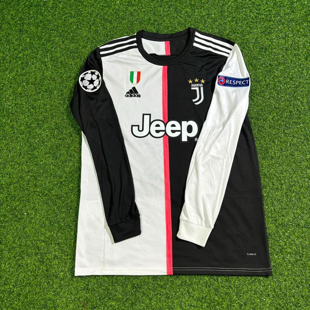 Juventus Long Sleeve 2019-2020 Retro White Black Football Jersey – Adrien Rabiot #25 – Front View