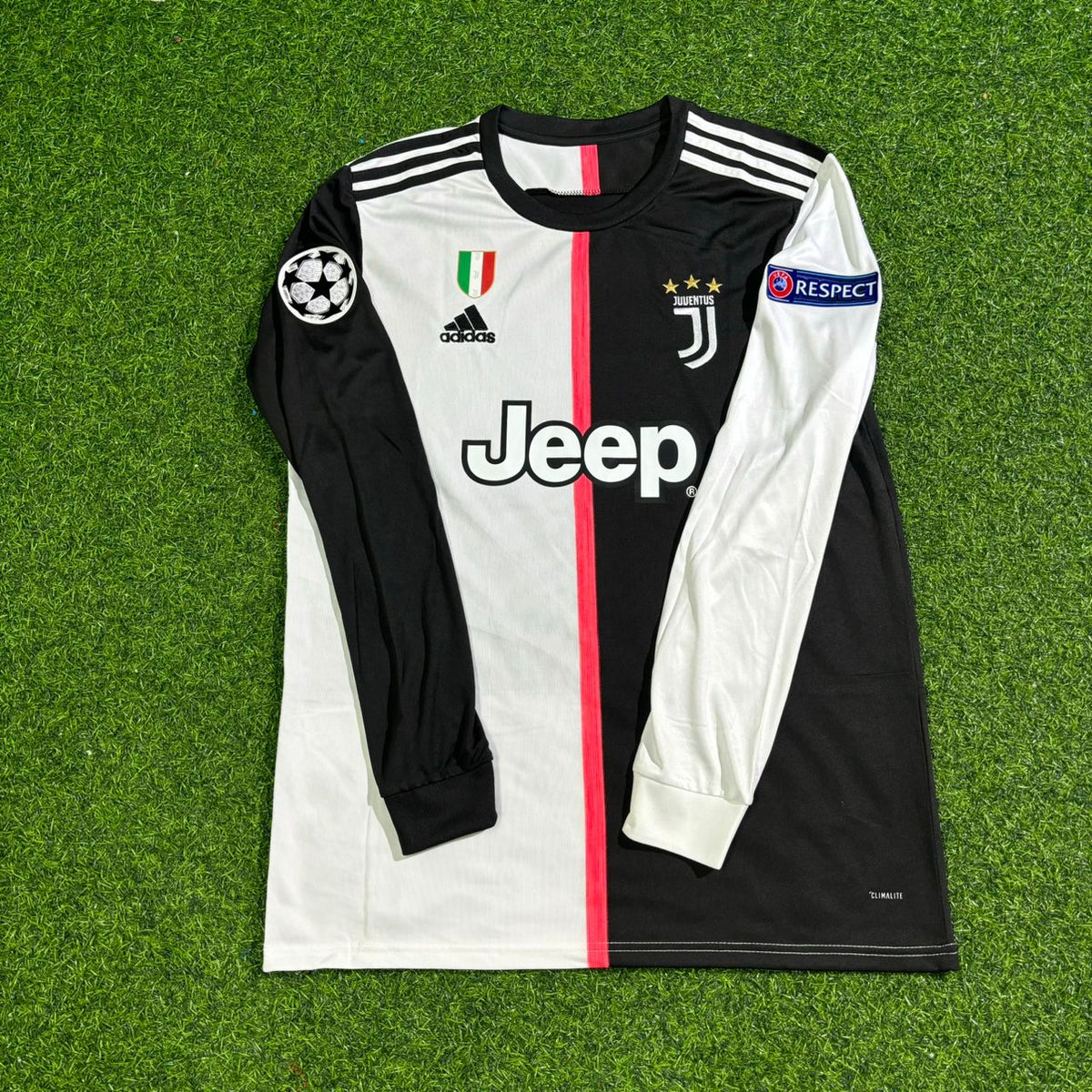 Juventus Long Sleeve 2019-2020 Retro White Black Football Jersey – Adrien Rabiot #25 – Front View