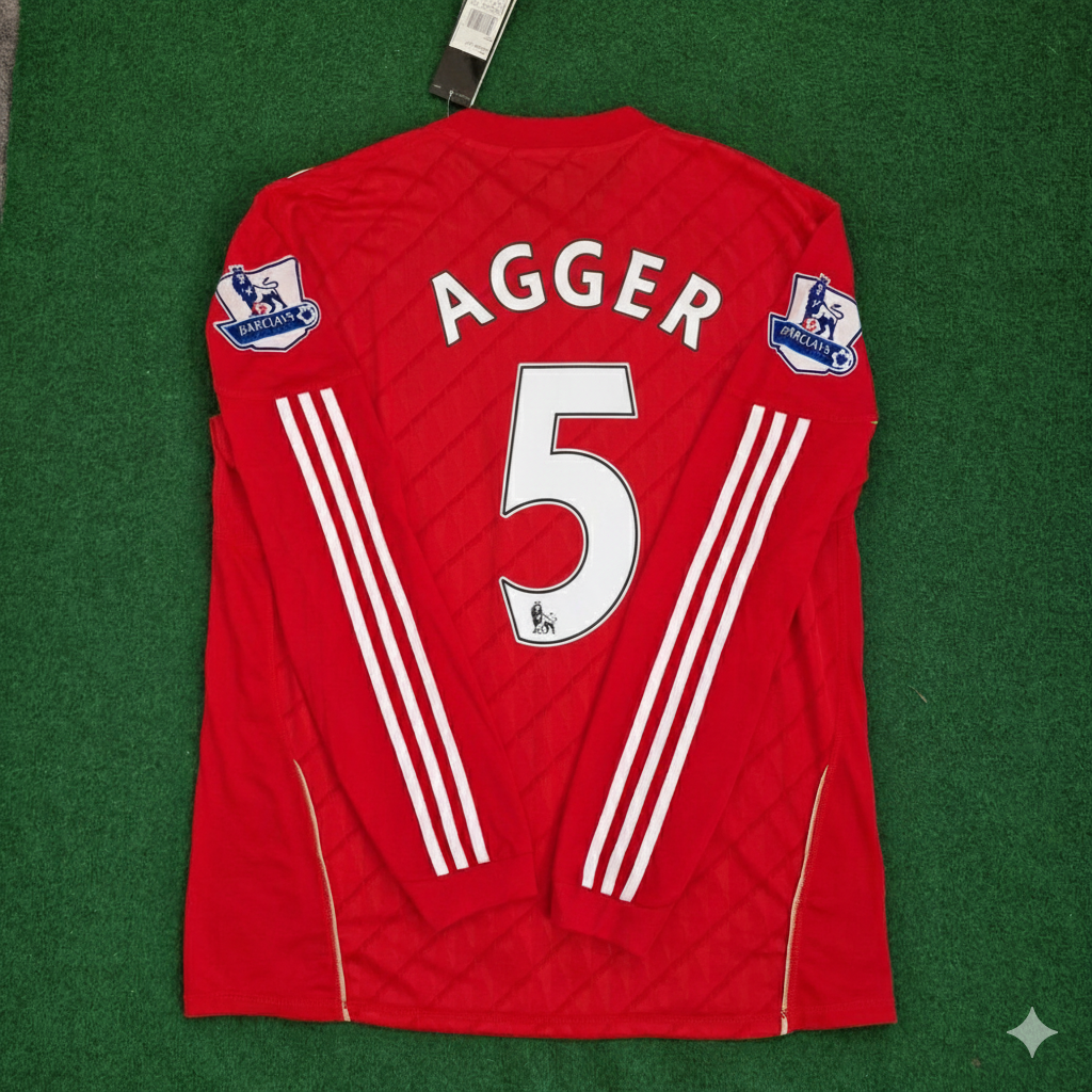 Liverpool 2010 2012 Season Long Sleeves Red Retro Jersey – Daniel Agger – Back View