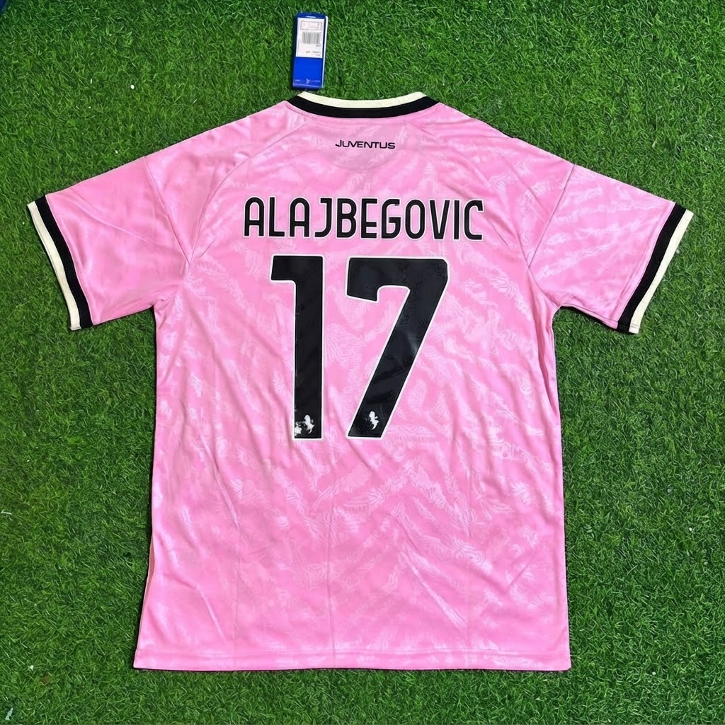 Kerim Alajbegovic #17 Juventus 2026/2027 New Season Away Pink Football Jersey – Back View
