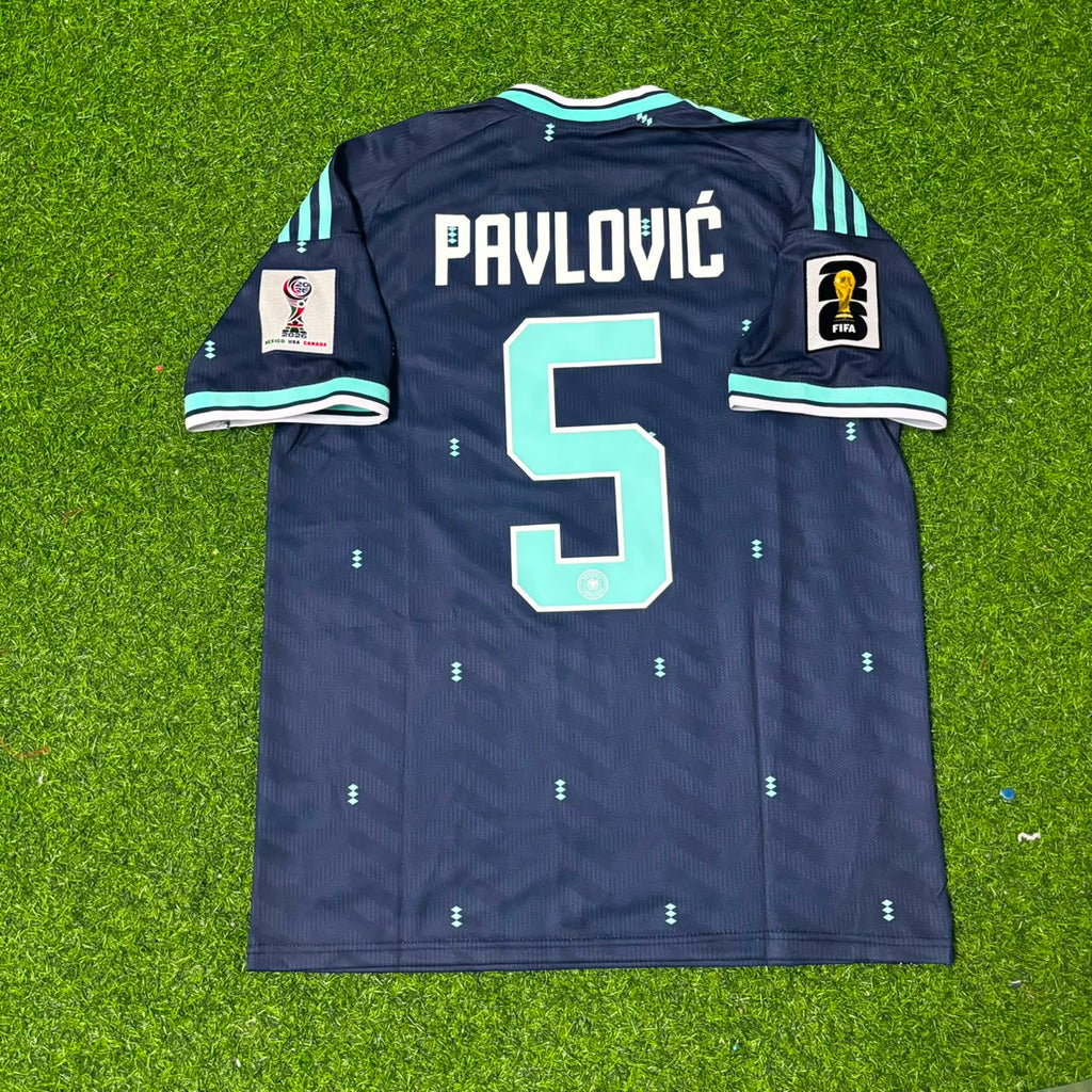 Germany 2026 World Cup Away Blue Football Jersey – Aleksandar Pavlović #5 – Back View