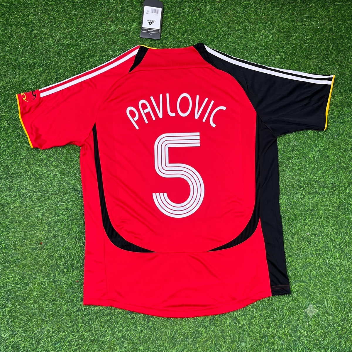 Aleksandar Pavlovic Germany Red Black Retro Football Jersey – Back View