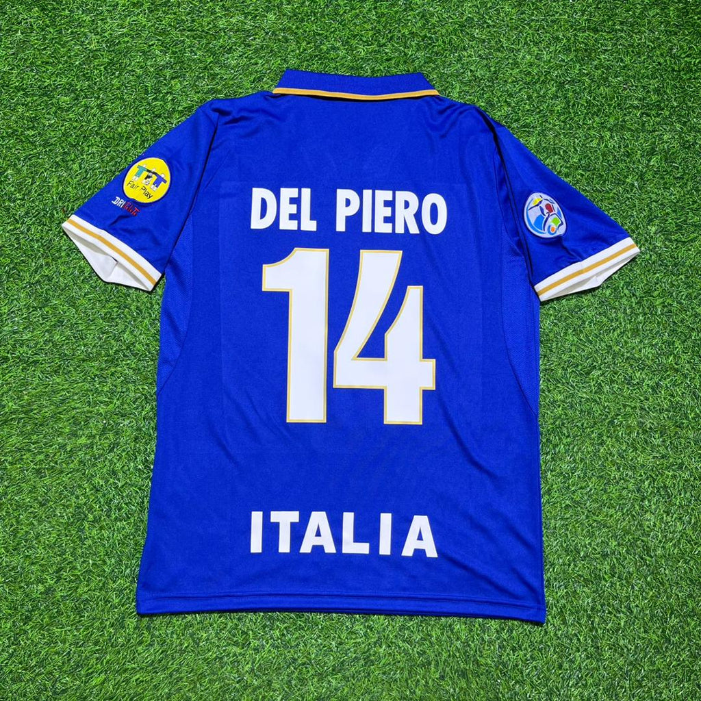Italy EURO 1996 Blue Retro Soccer Kit Jersey Shirt – Alessandro Del Piero #14 – Back View