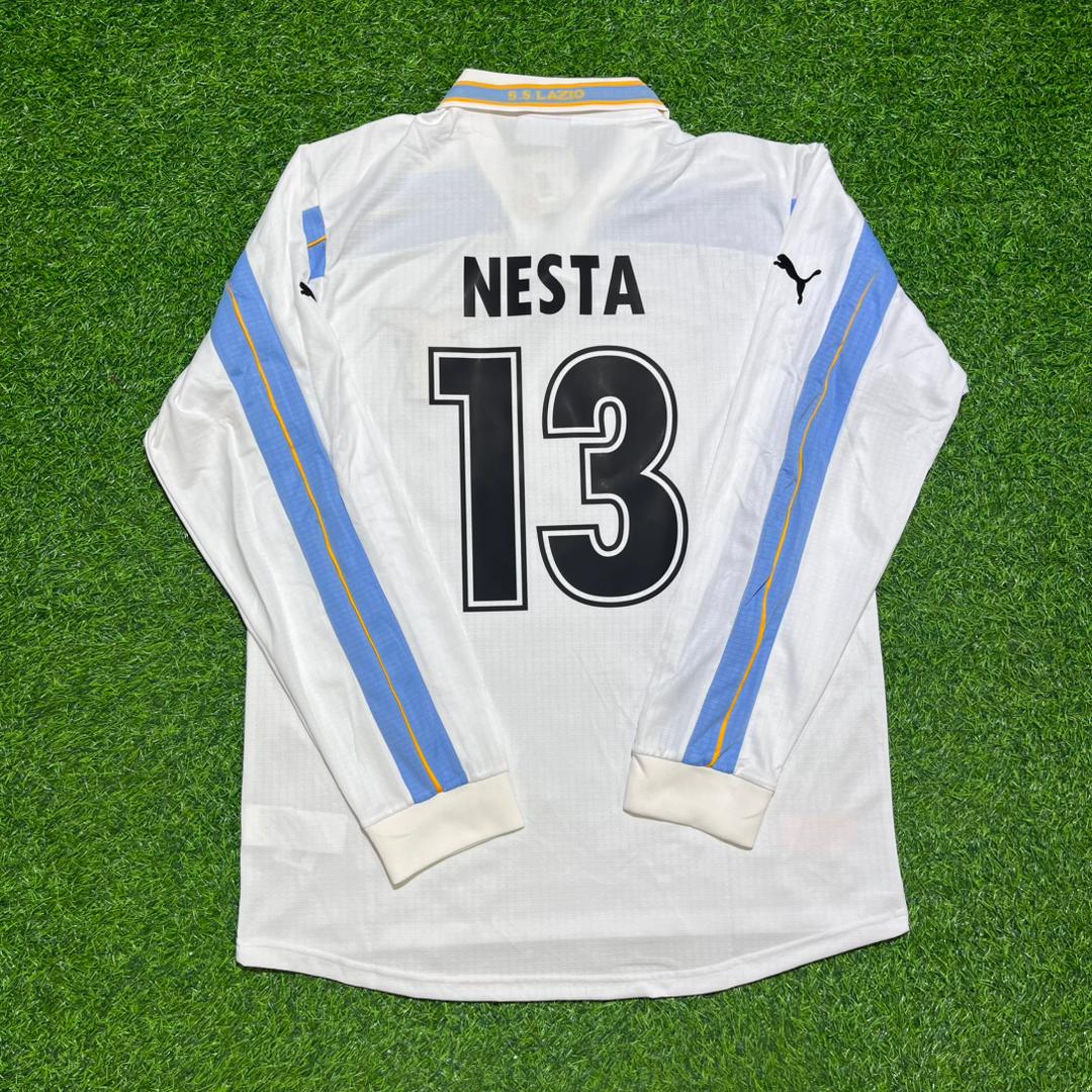 1999 Alessandro Nesta #13 Lazio 2000 Double Winner Long Sleeve White Retro Football Jersey – Back View