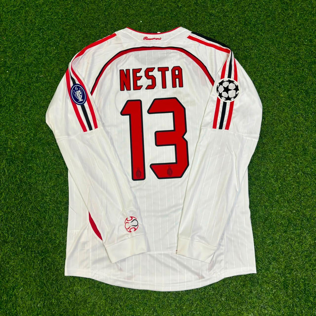 Alessandro Nesta #13 AC Milan 2007 Champions League Final Away White Long Sleeve Retro Jersey – Back View