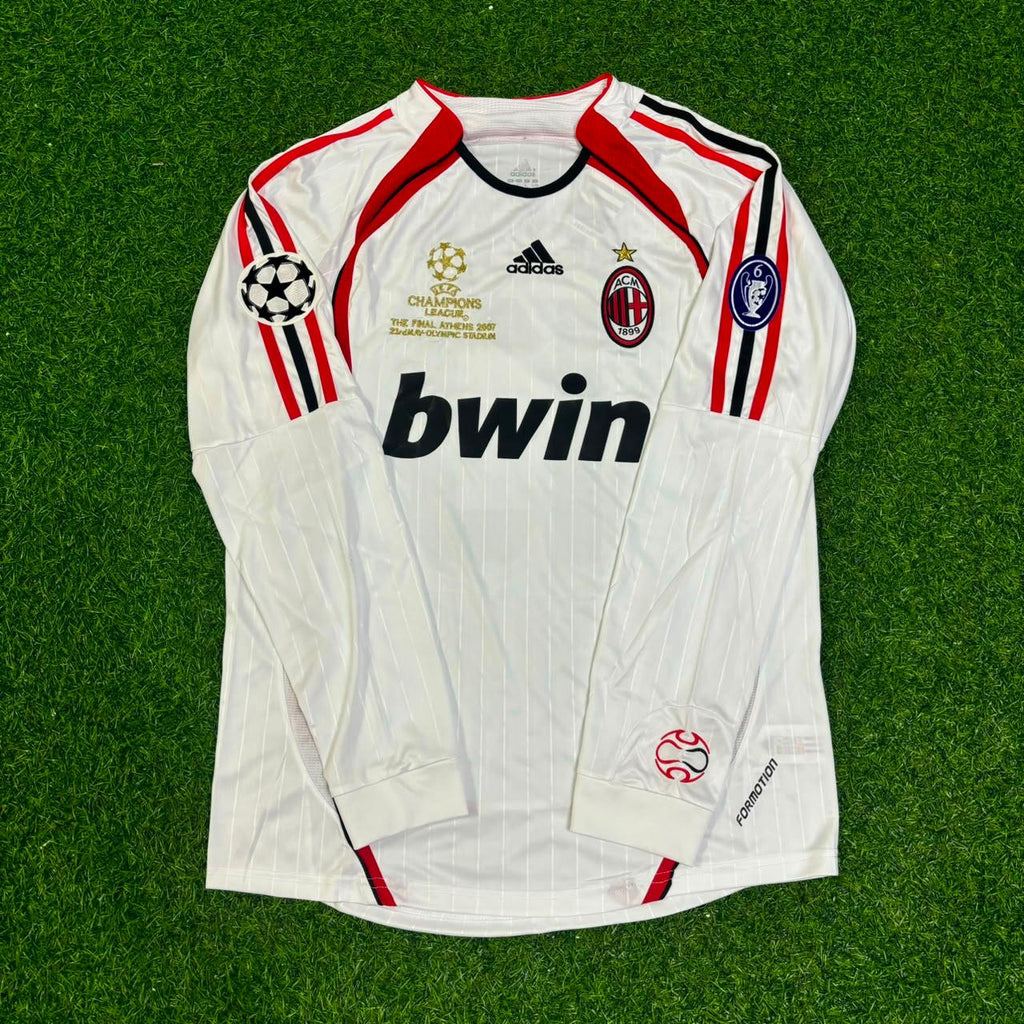 Alessandro Nesta #13 AC Milan 2007 Champions League Final Away White Long Sleeve Retro Jersey – Front View