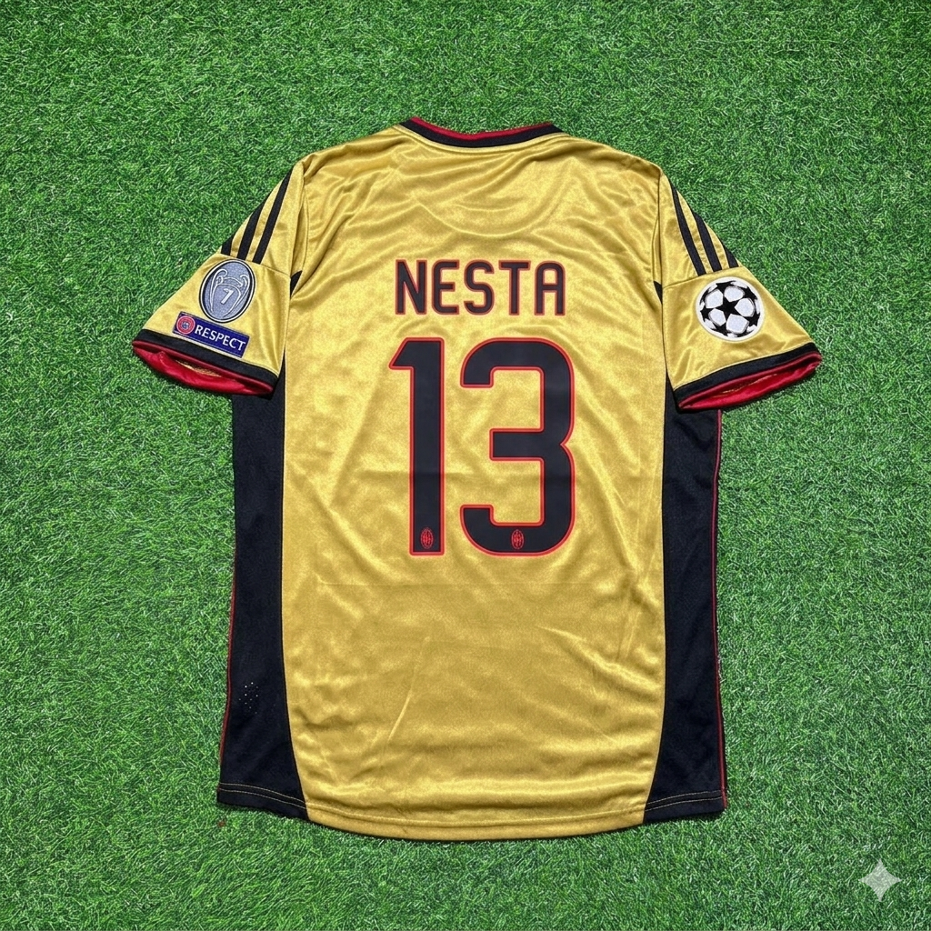 AC Milan Gold Retro Jersey – Alessandro Nesta #13 – Back View