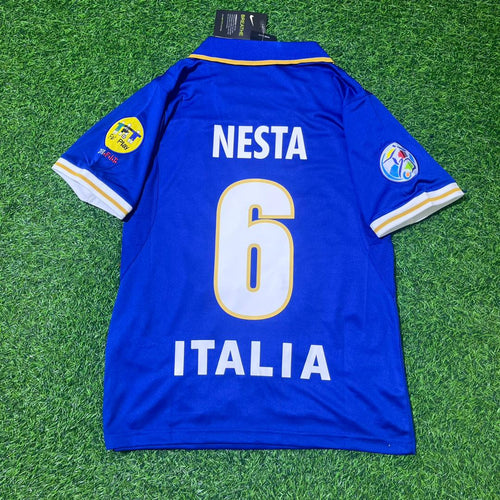 1996 Italy EURO Blue Retro Soccer Jersey Camisate – Alessandro Nesta – Back View