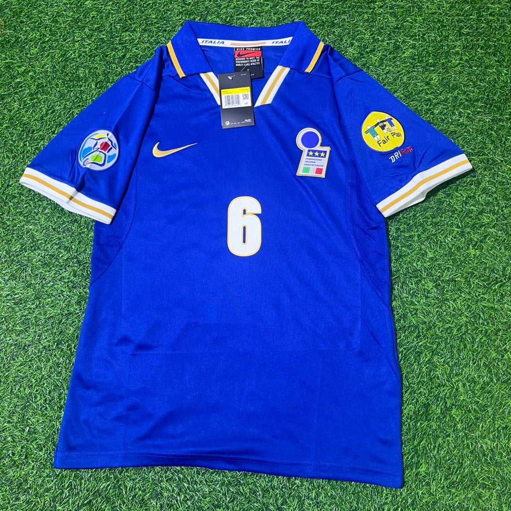 Alessandro Nesta Italy EURO 1996 Blue Retro Soccer Kit Jersey Camisate – Front View