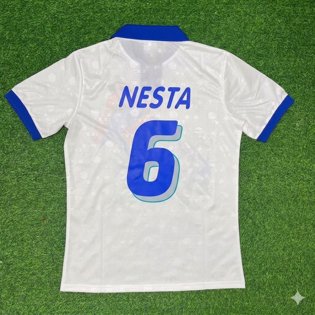 Italy White Retro Football Jersey – Alessandro Nesta – Back View