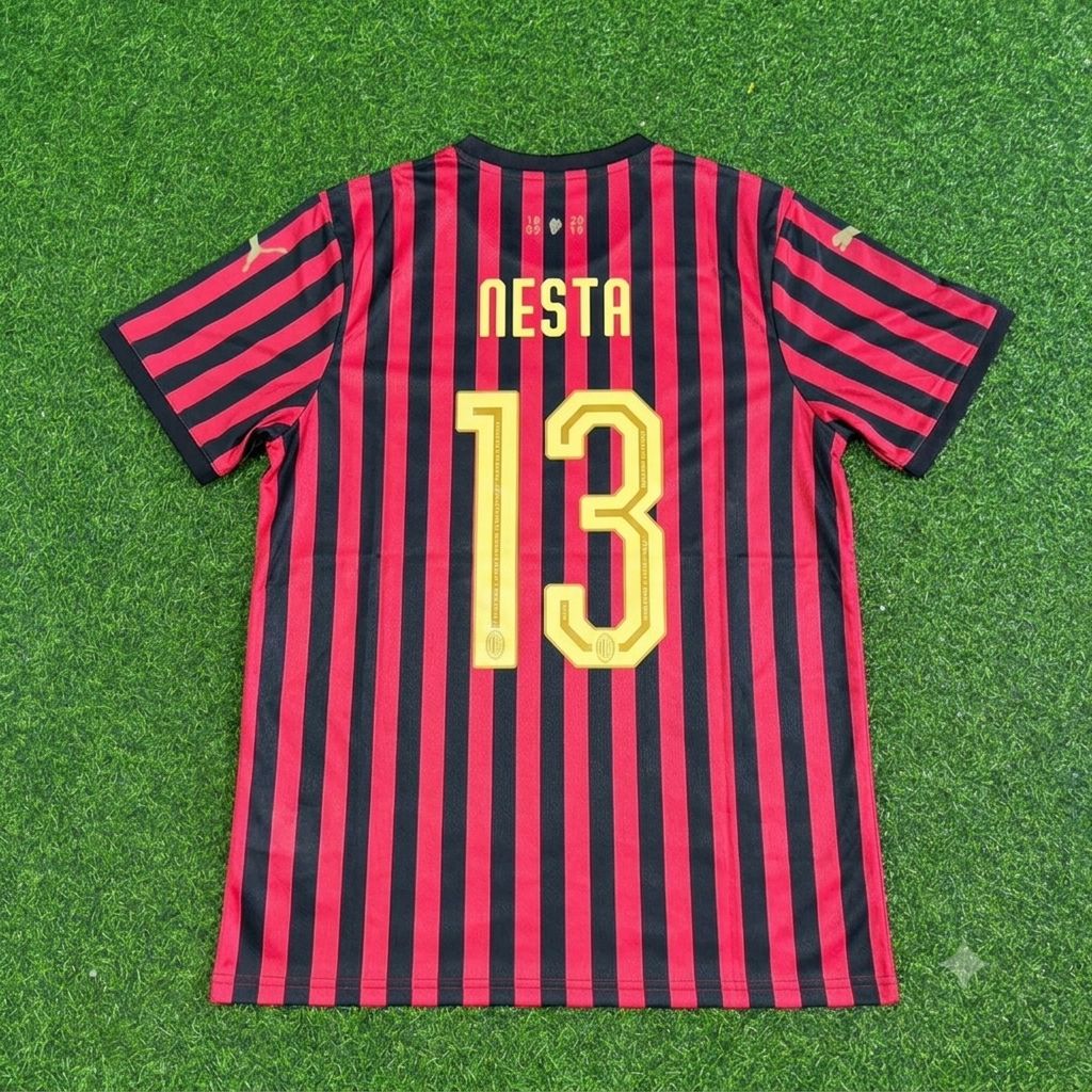 Alessandro Nesta AC Milan 120th Anniversary Special Golden Retro Football Jersey – Back View