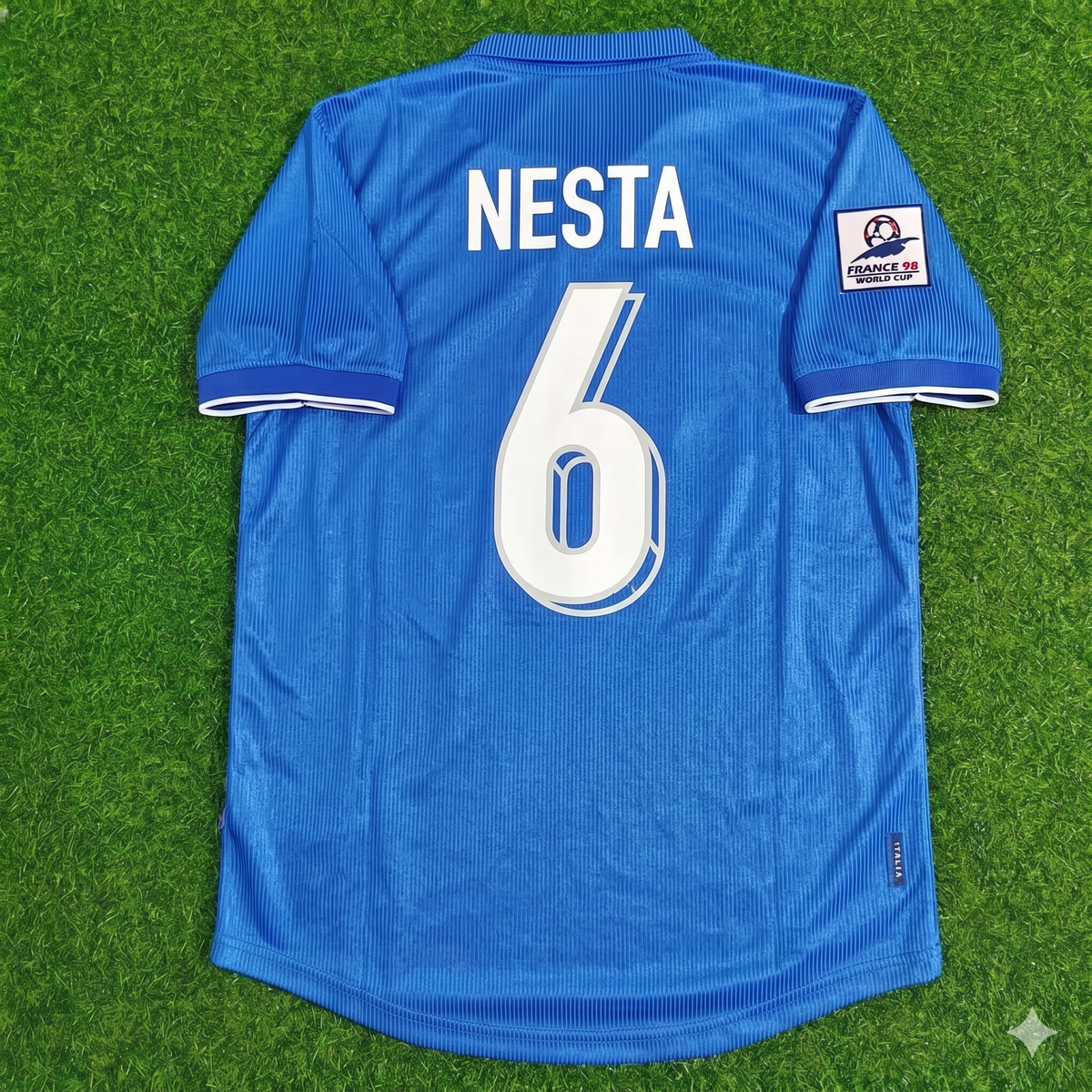 1998 Italy World Cup Alessandro Nesta Home Blue Retro Football Jersey – Back View