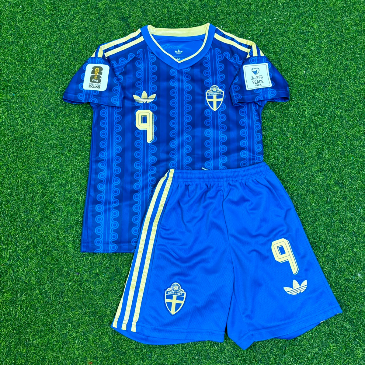 Alexander Isak Sweden 2026 World Cup Away Kids Blue Football Jersey – Front View
