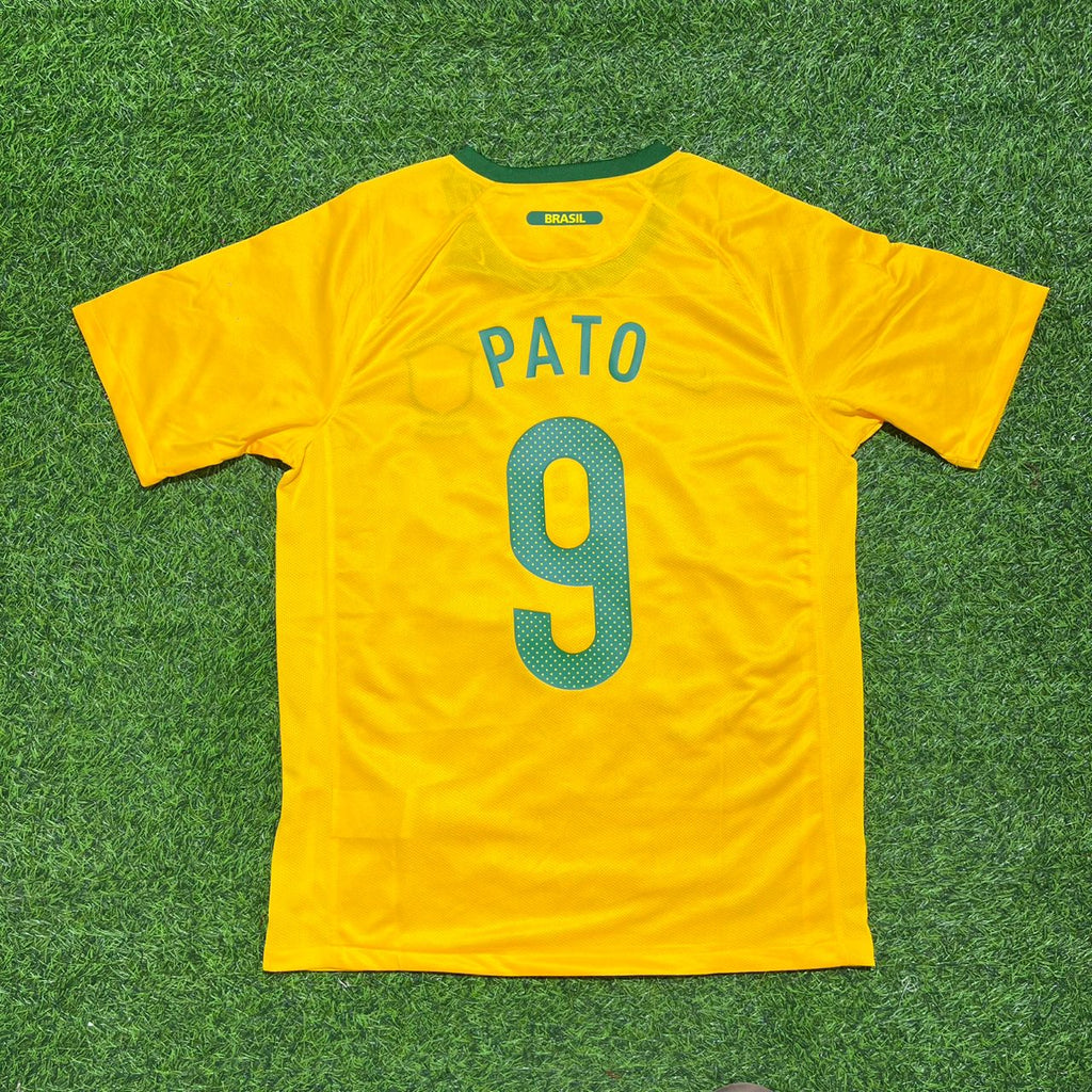 2010 Brazil World Cup Alexandre Pato Retro Yellow Football Jersey – Back View